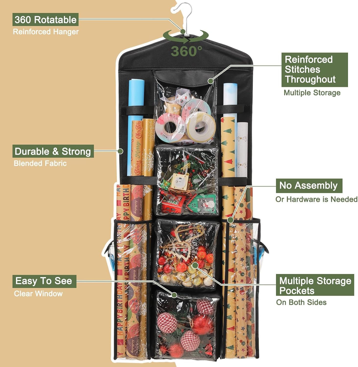 EXLIFBAG Wrapping Paper Storage. Gift Wrap Organizer Holder Double-Sided Hanging Gift Bag Storage Organizer - Image 2