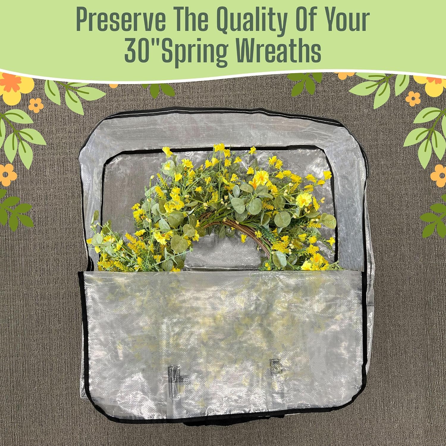 VENO 5 Pack Summer Wreath Storage Bag. Spring. Christmas Decoration Garland Container. 30 Inch Clear Door Wreath Organizers. Moving Boxes. Packing Supplies for College (Square - 5 Pack) - Image 6
